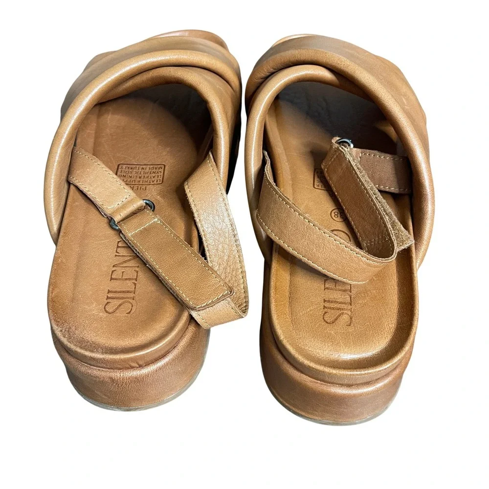 Silent D Pier Tan Leather‎ Platform Slingback Sandals EU 38 Women 7.5-8 Brown